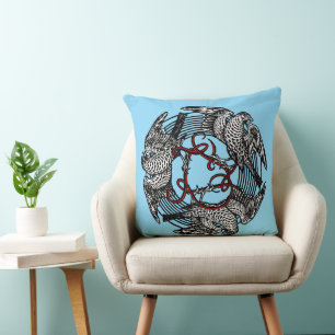 Antique Bookplate Three Hawks William de Morgan Throw Pillow