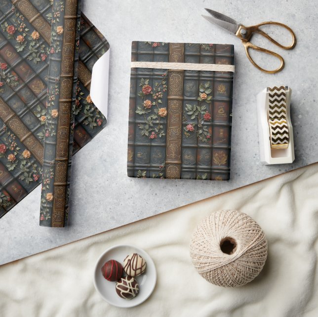 Antique Books and Roses Wrapping Paper (Crafts)