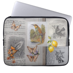 Antique Books, Birds and Butterflies Laptop Sleeve