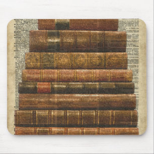 Antique Books Illustration Over Dictionary Page Mouse Pad