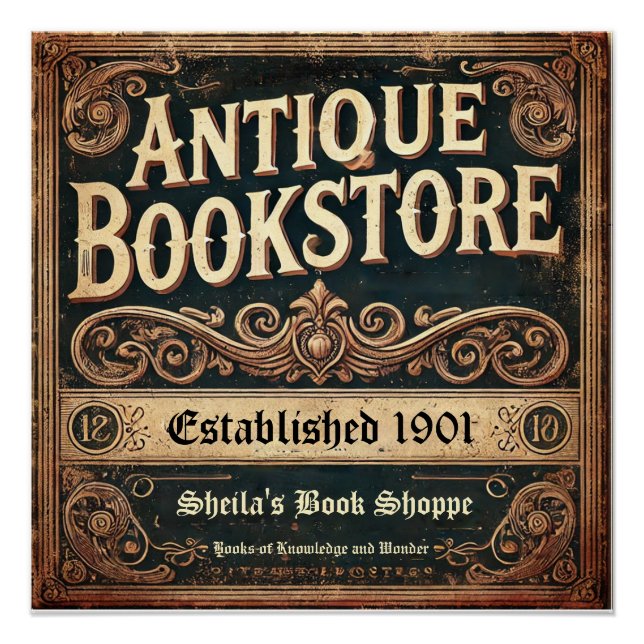 Antique Bookstore Customizable Glossy Poster (Front)