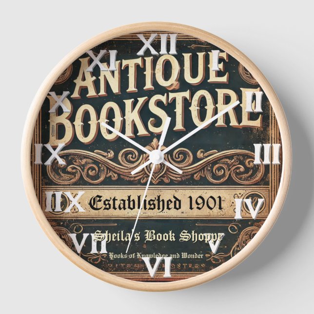 Antique Bookstore Vintage Wall Clock  (Front)