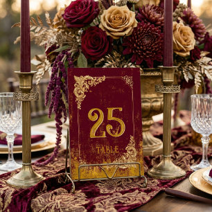 Antique Bordeaux Red  and Gold Elegant Table Number