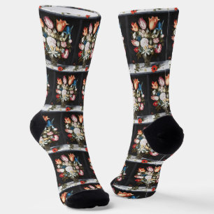 Antique Bosschaert Dutch Tulips and Roses Art Socks