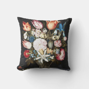 Antique Bosschaert Dutch Tulips and Roses Art Throw Pillow