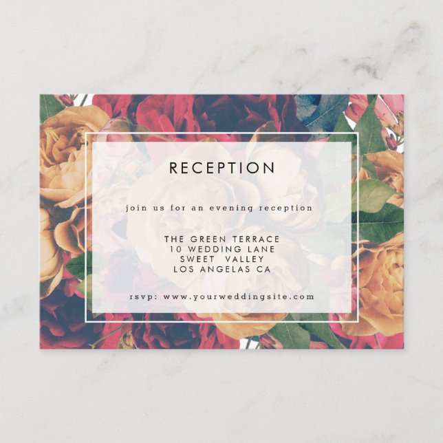 Antique Botanical Boho Wedding Reception Enclosure Card (Front)