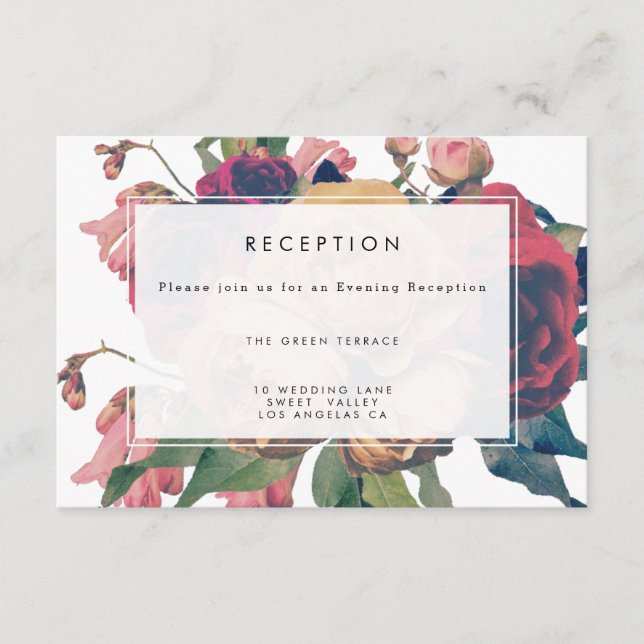 Antique Botanical Fete Wedding Reception Card (Front)