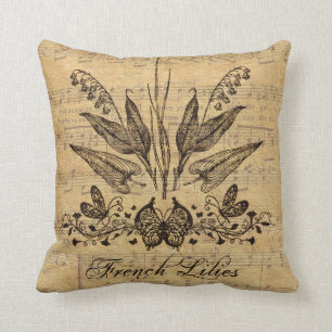 Antique Botanical French Lillies Throw Pillow