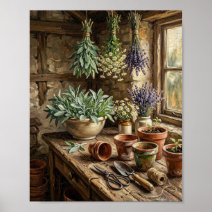 Antique Botanical Herb Garden Seedlings II Poster