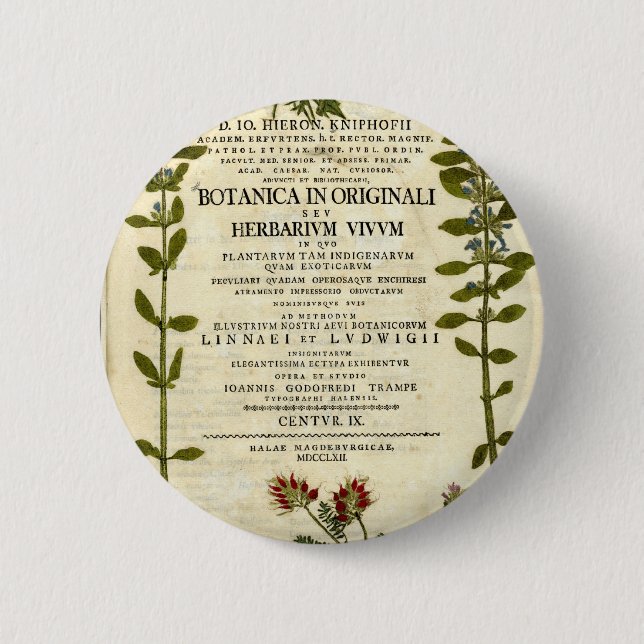 Antique Botany Bookplate 2 Inch Round Button (Front)