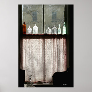 Antique Bottles in Window, Carson City, Nevada Poster