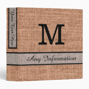 Antique brass Burlap Linen Monogram Binder
