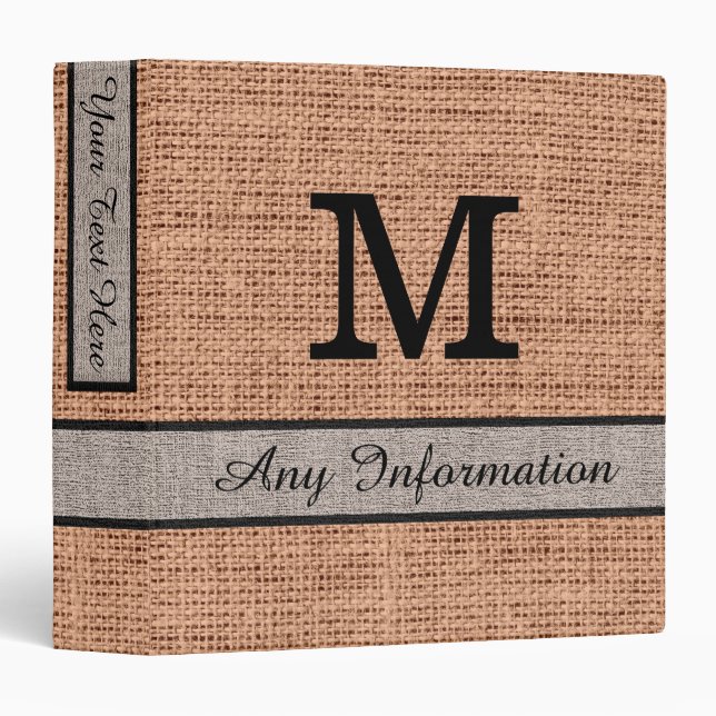 Antique brass Burlap Linen Monogram Binder (Front/Spine)