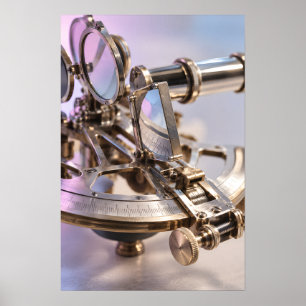 Antique Brass Sextant Macro Photography, Pink Ligh Poster