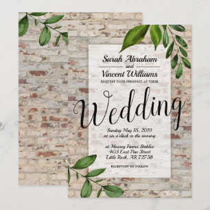 Antique Brick Greenery Chic Wedding Invitation