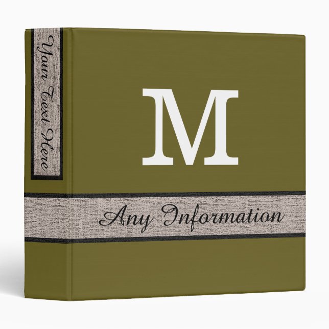 Antique bronze Colour Burlap Look Monogram Binder (Front/Spine)