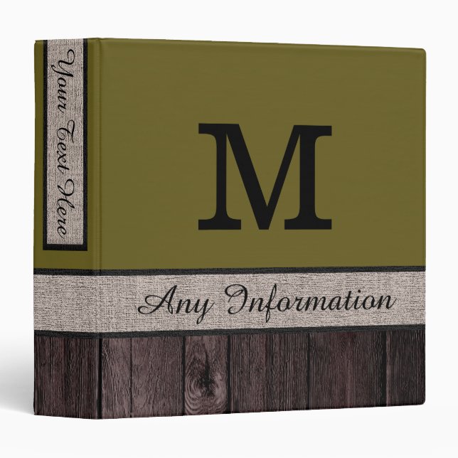 Antique Bronze Colour Rustic Look Wood Monogram Binder (Front/Spine)