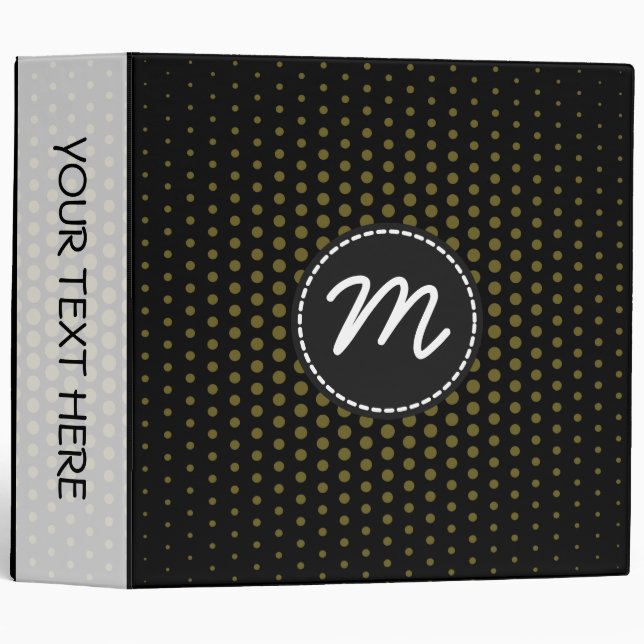 Antique bronze Techno Dots Modern Black Monogram Binder (Front/Spine)
