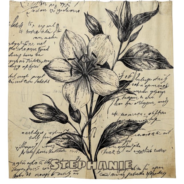 Antique Brown Flowers Calligraphy Parchment (Front)