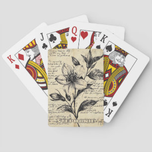 Antique Brown Flowers Calligraphy Parchment Playing Cards