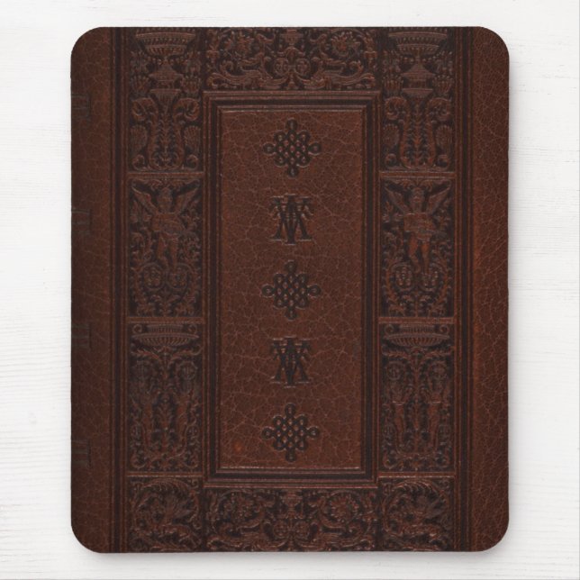 Antique Brown Leather Embossed Book Design Mouse Pad (Front)