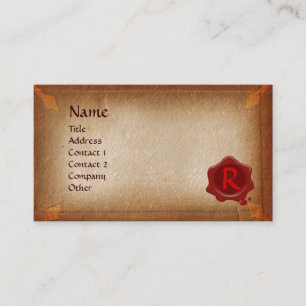 ANTIQUE BROWN PARCHMENT, RED WAX SEAL MONOGRAM BUSINESS CARD