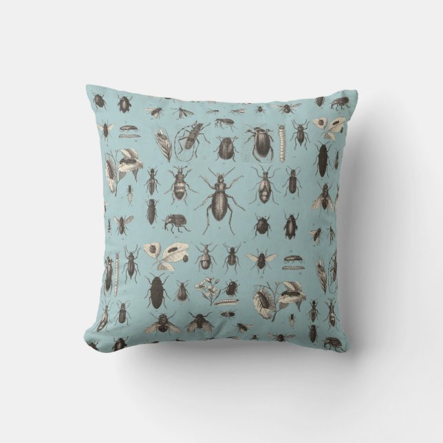 Antique Bugs and  Insects Entomology Throw Pillow (Front)