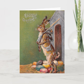 Antique Bunny Guard Carte Victorienne de Pâques