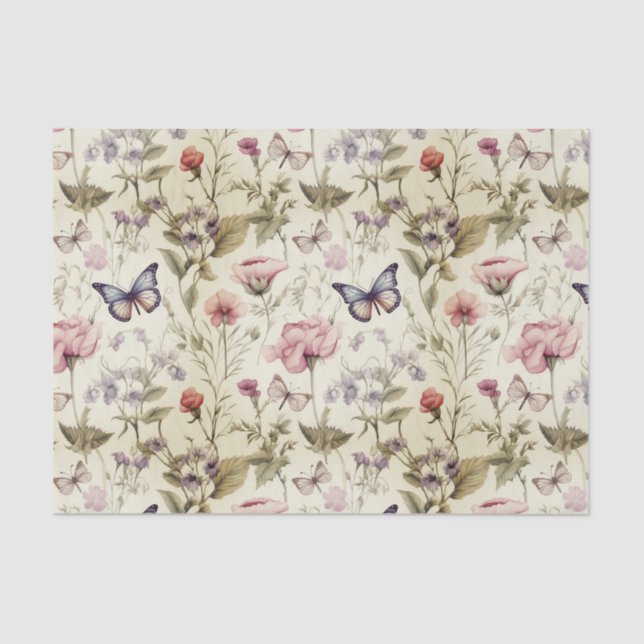 Antique Butterflies and Flowers Decoupage Tissue Paper (Front)