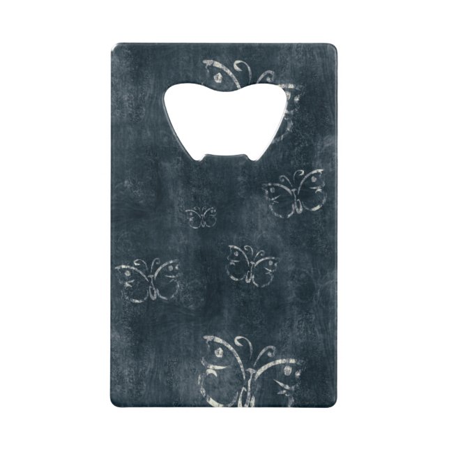 Antique Butterflies on Dark Blue Credit Card Bottle Opener (Front)