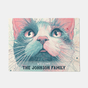 Antique Calico Cat Welcome Mat Feline Lover
