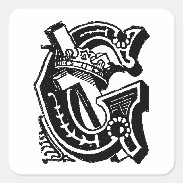 Antique Calligraphy Masonic Symbols Letter G Square Sticker (Front)