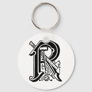 Antique Calligraphy Masonic Symbols Letter R Keychain