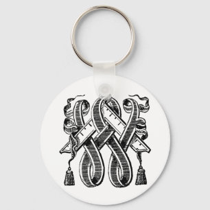 Antique Calligraphy Masonic Symbols Letter W Keychain