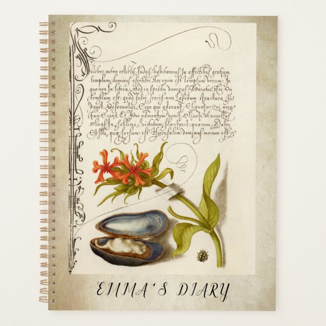 Antique calligraphy text botanical illustration planner (Front)