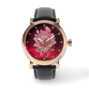 ANTIQUE CAMEO / BEAUTIFUL PINK ROSE ,Red Burgundy Watch