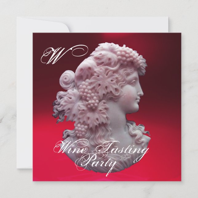 ANTIQUE CAMEO ,LADY AND GRAPES WINE TASTING PARTY INVITATION (Front)