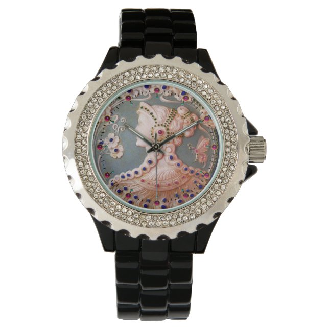 ANTIQUE CAMEO / LADY WITH BUTTERFLY AND FLOWERS WATCH (Front)