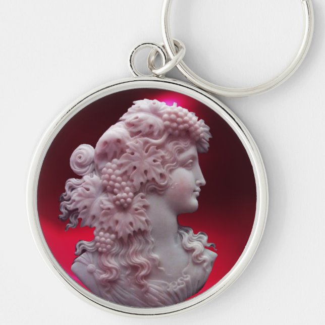 ANTIQUE CAMEO, LADY WITH GRAPES AND GRAPEVINES KEYCHAIN (Front)