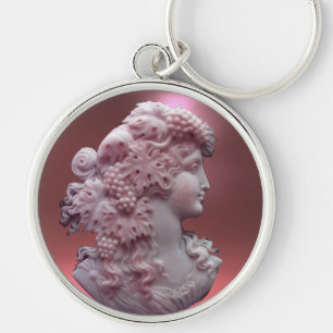 ANTIQUE CAMEO, LADY WITH GRAPES AND GRAPEVINES KEYCHAIN
