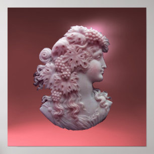 ANTIQUE CAMEO,LADY WITH GRAPES AND GRAPEVINES POSTER