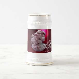 ANTIQUE CAMEO,LADY WITH GRAPES MONOGRAM BEER STEIN