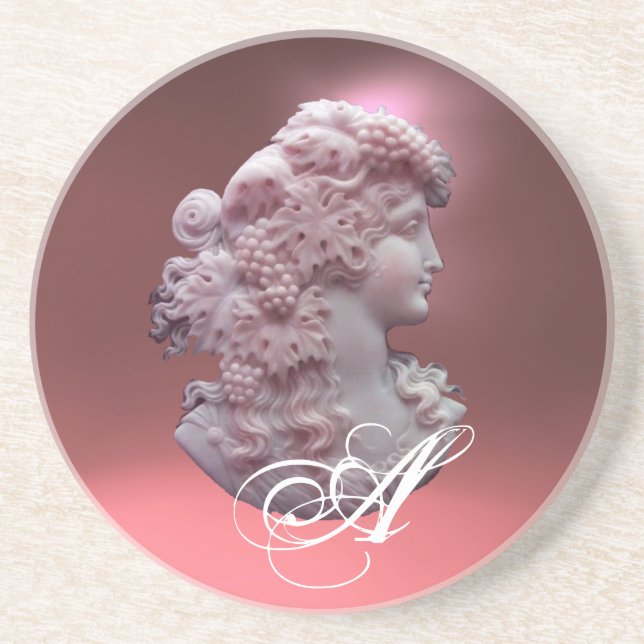 ANTIQUE CAMEO,LADY WITH GRAPES MONOGRAM COASTER (Front)