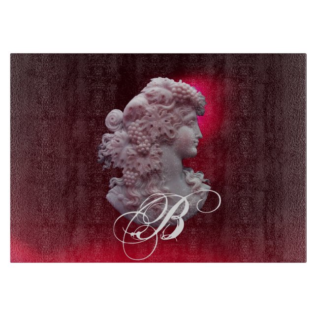 ANTIQUE CAMEO,LADY WITH GRAPES MONOGRAM CUTTING BOARD (Front)