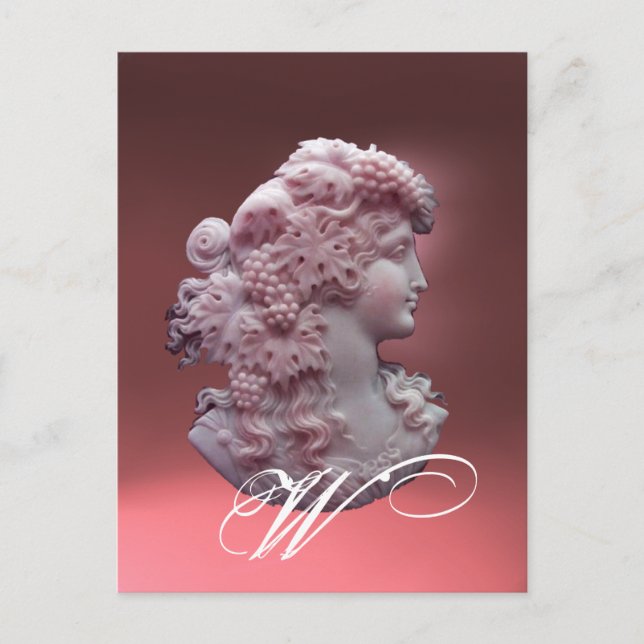 ANTIQUE CAMEO,LADY WITH GRAPES MONOGRAM HOLIDAY POSTCARD (Front)