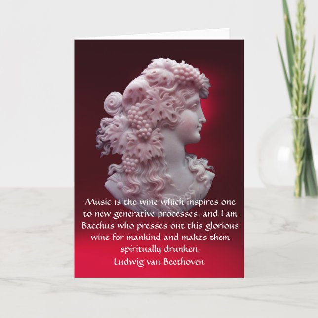 ANTIQUE CAMEO,LADY WITH GRAPES ,WINE MUSIC QUOTE CARD (Front)
