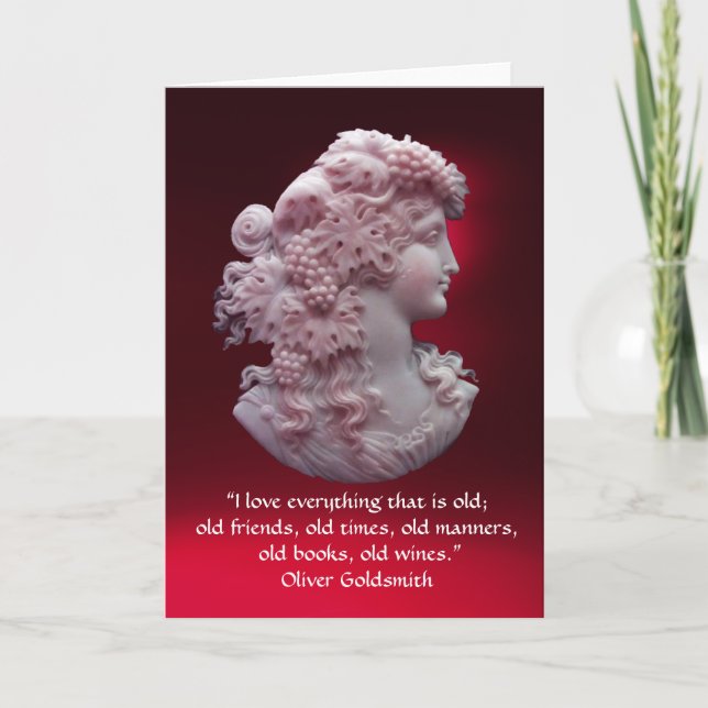 ANTIQUE CAMEO,LADY WITH GRAPES ,WINE QUOTE CARD (Front)