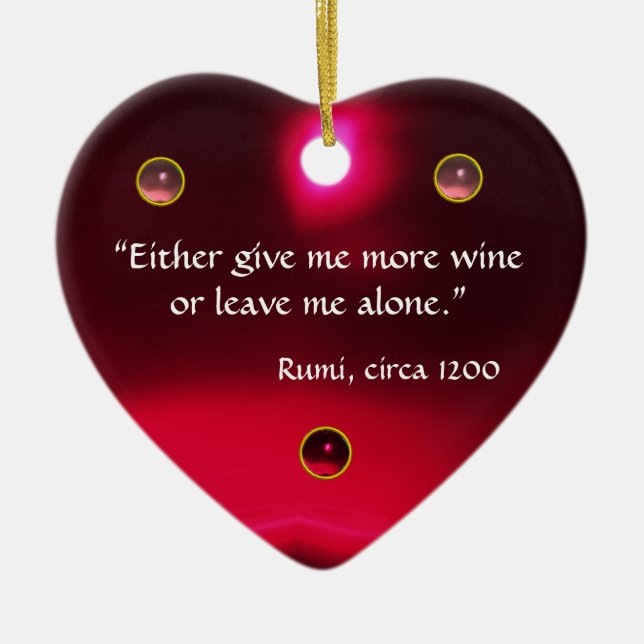 ANTIQUE CAMEO, LADY WITH GRAPES WINE QUOTES Heart Ceramic Ornament (Front)