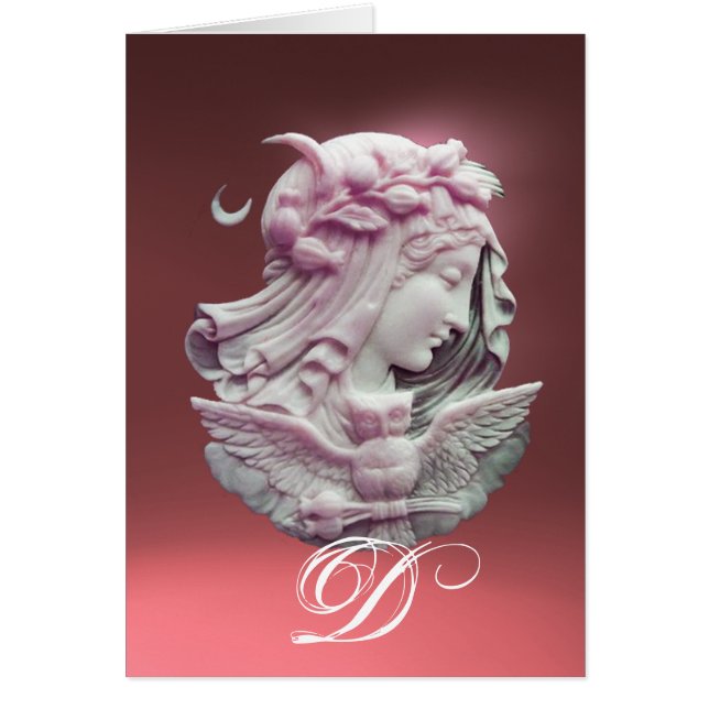 ANTIQUE CAMEO,MOON LADY OF NIGHT WITH OWL MONOGRAM (Front)
