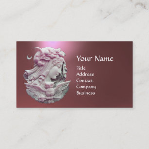 ANTIQUE CAMEO,MOON LADY OF NIGHT WITH OWL MONOGRAM BUSINESS CARD